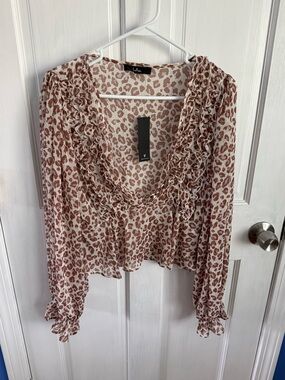 Lulus Animal Print Blouse NWT Medium